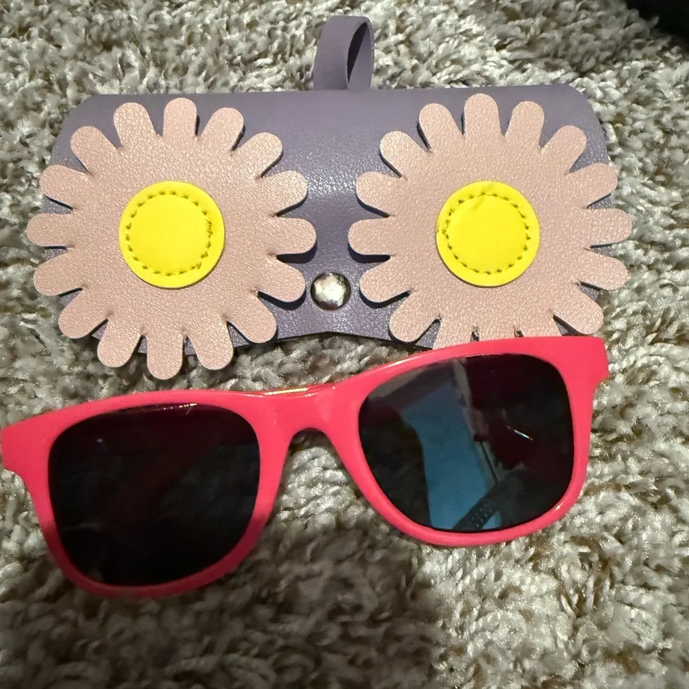 NWOT Vibrant Pink Kids Sunglasses with Floral Case